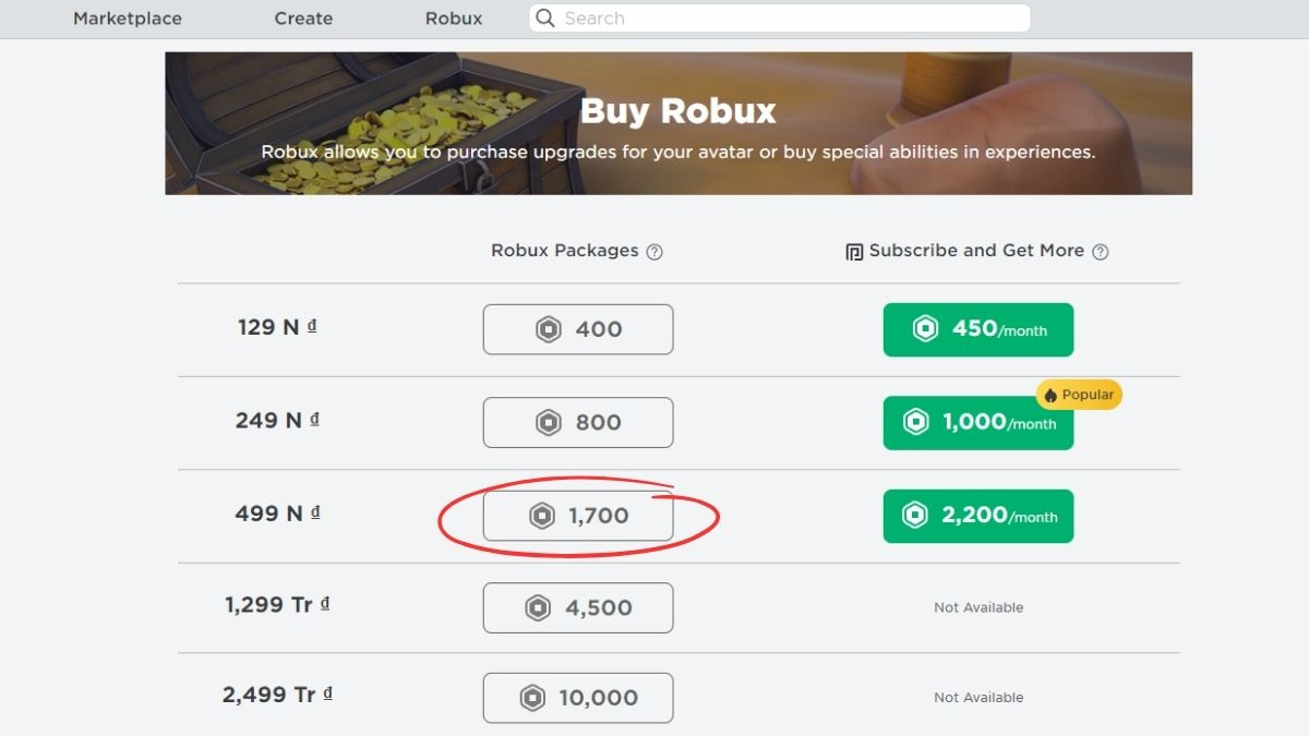 Chọn gói Robux phù hợp với nhu cầu của bạn