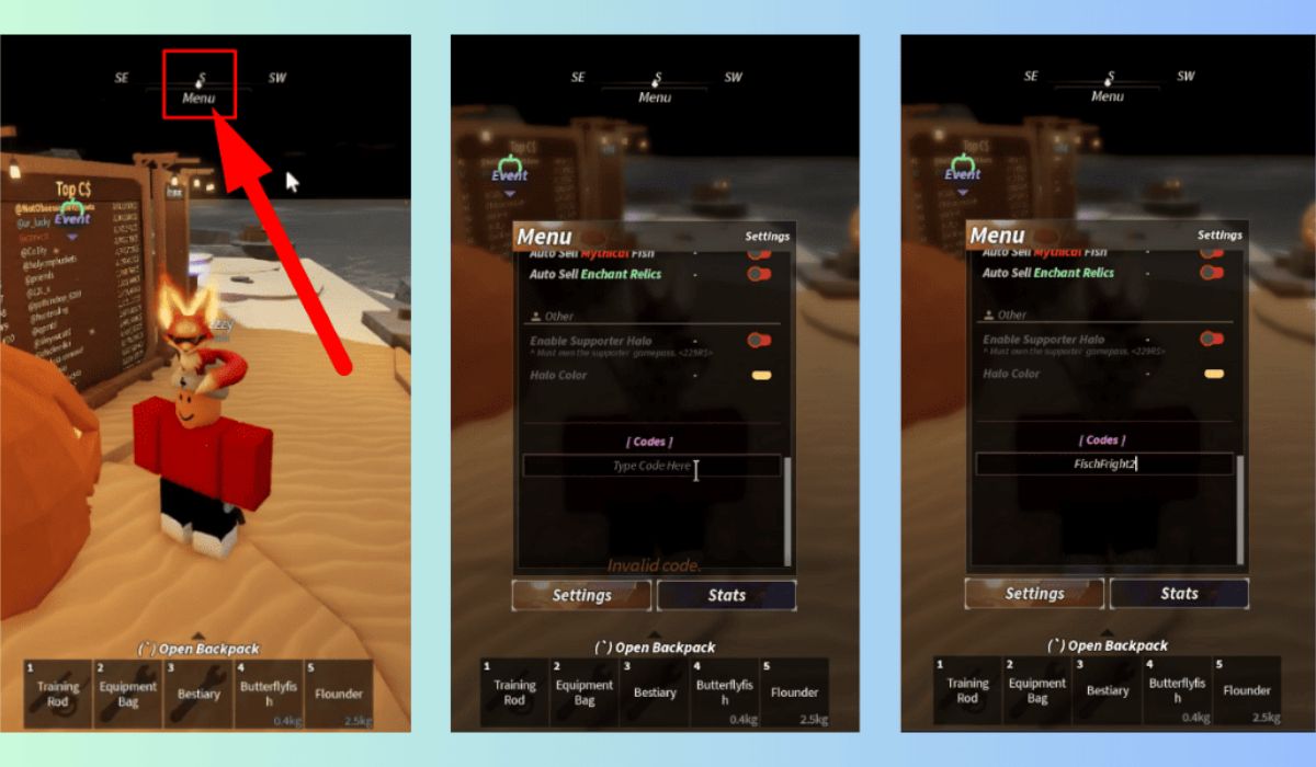 Thao tác đơn giản để nhập code trong Fisch Roblox và nhận phần thưởng