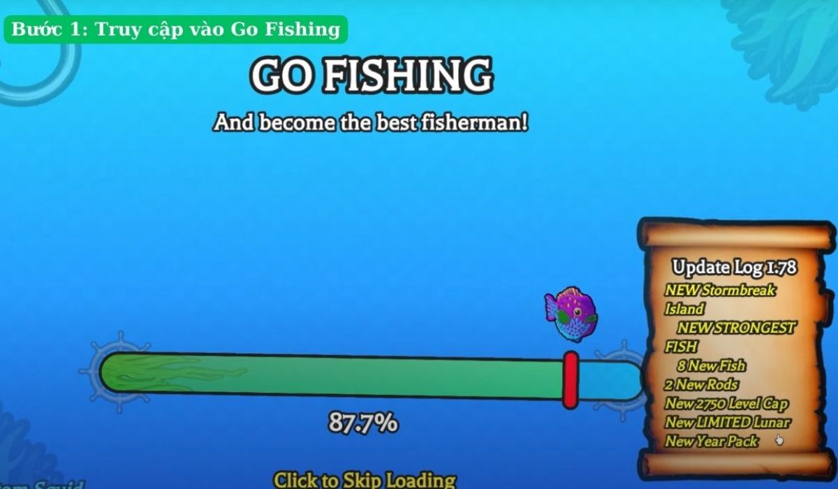 Đăng nhập vào Roblox và mở game Go Fishing