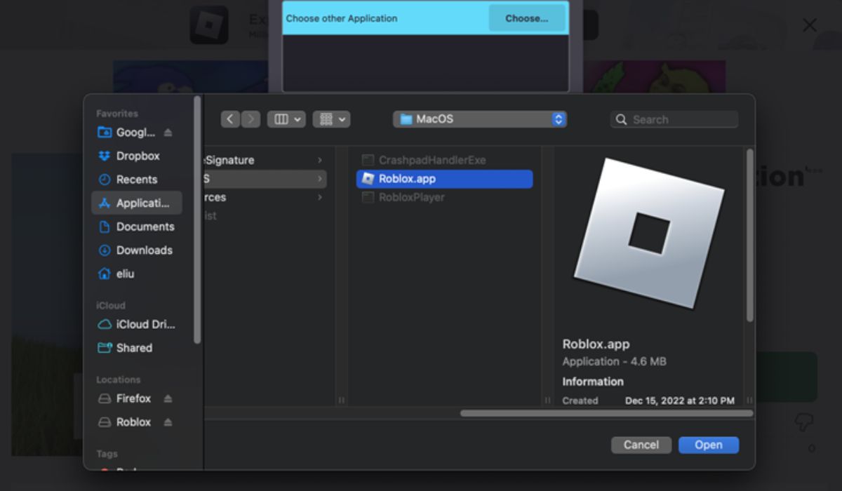 Tìm và chọn Roblox.app